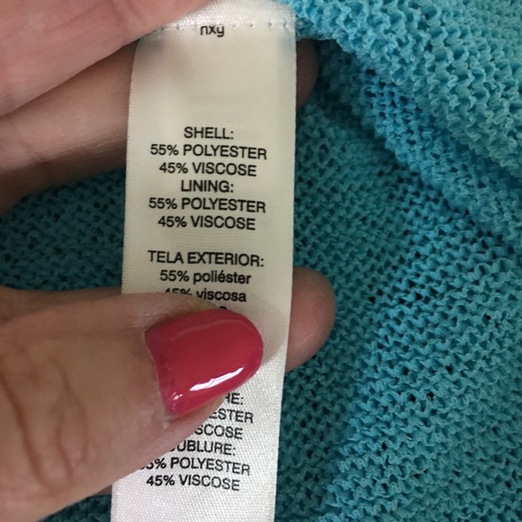 Chico’s Turquoise Cold Shoulder Sweater Size 3P or 14 - Picture 9 of 9